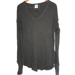 Free People We The Free Size M Black Washed Black Distressed V Neck Rib T Shirt